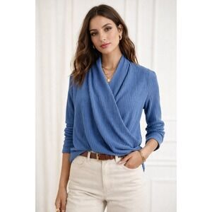 Rain Womens Waffle Knit Surplice Long Sleeve‎ Casual Top Size M